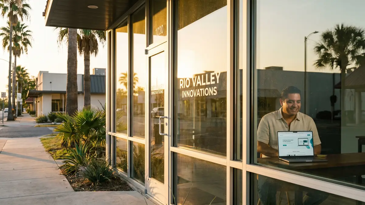McAllen small business owner reviewing a website redesign on laptop