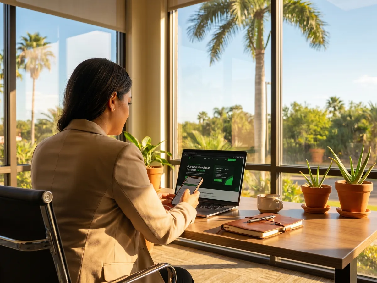 Business owner reviewing a modern website built by ThunderLoud on laptop and mobile