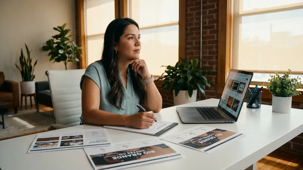 McAllen business owner reviewing web design proposals at a desk — how to choose the right web designer in McAllen TX