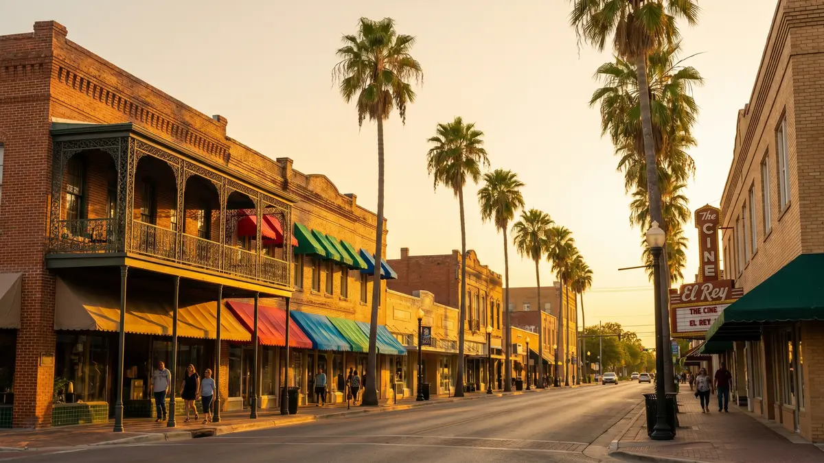 McAllen Texas downtown street at golden hour — local business vibe in the Rio Grande Valley