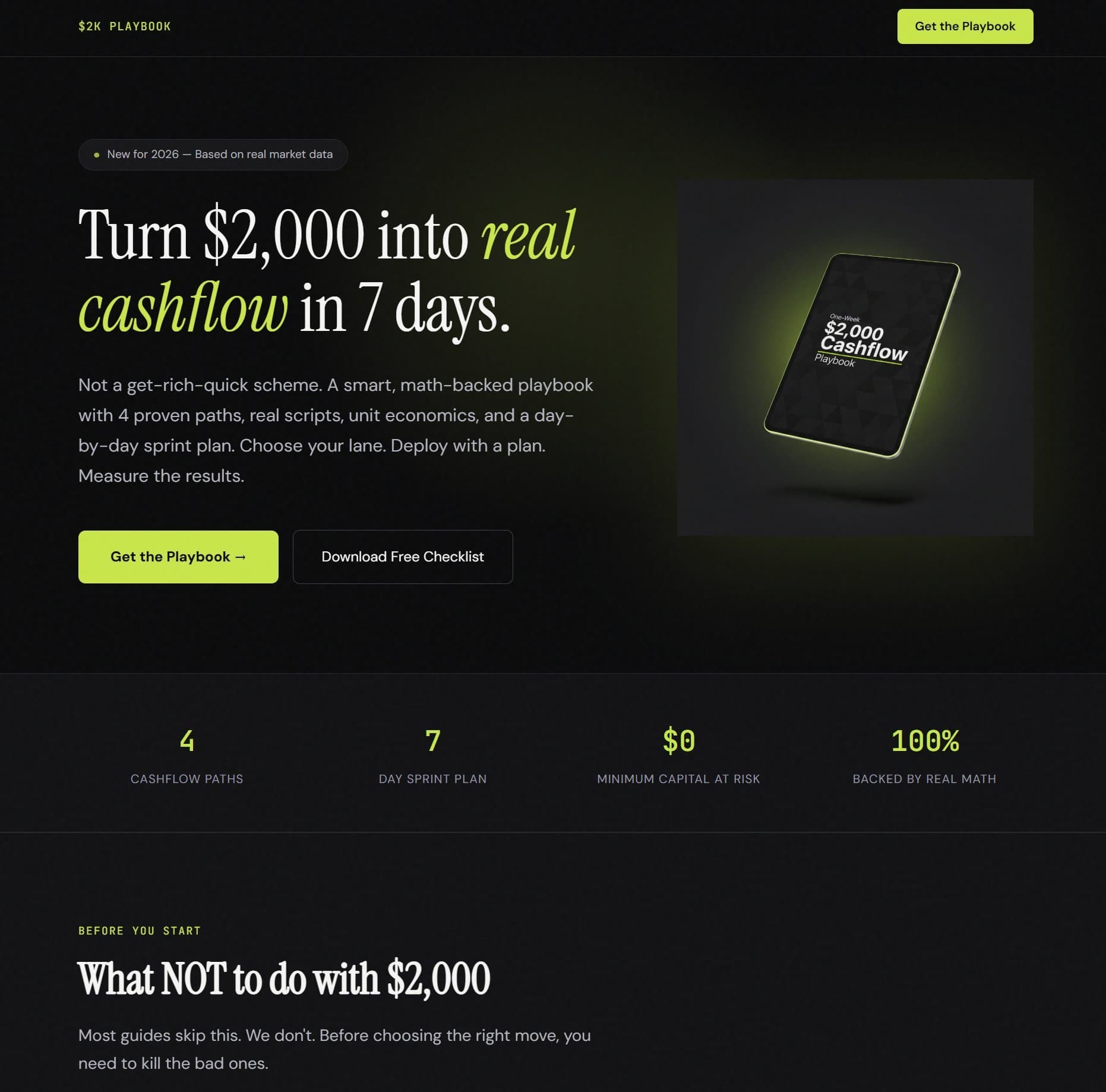 Screenshot of $2K Cashflow Playbook website